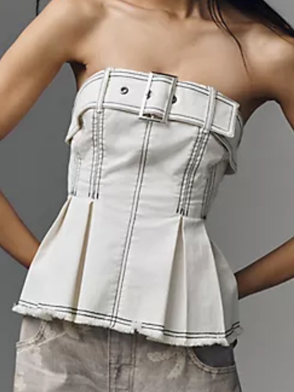 Anthropologie Pilcro NEW BELTED DENIM STRAPLESS PEPLUM TOP